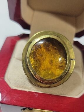 Vintage Rafael Cabochon Statement Ring in Brass Tone